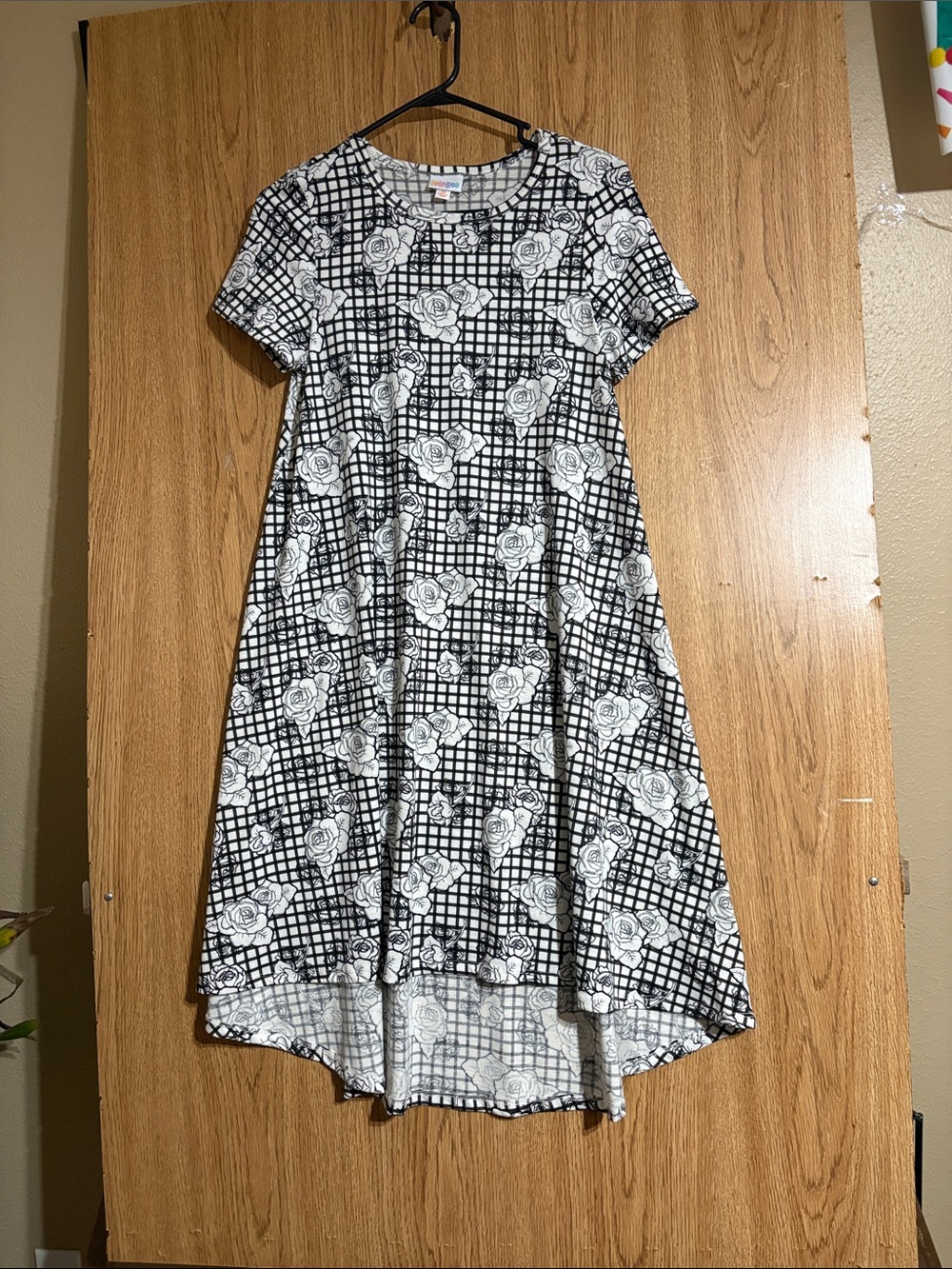 LuLaRoe Black and White Floral Grid Swing Dress